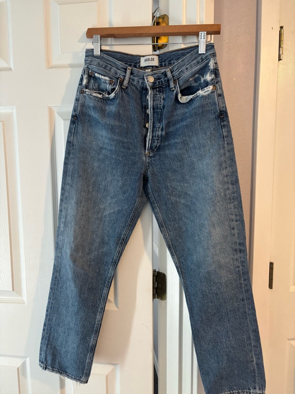Agolde Riley High-Rise Straight Crop Jeans — Frequency Blue Wash - Picture 2 of 4